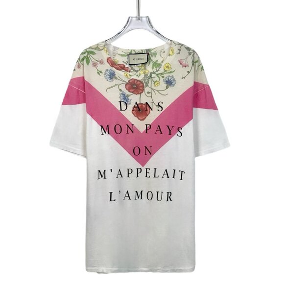 Gucci White Floral & Letter Print Cotton Short Sleeve T-Shirt XS - Picture 1 of 8